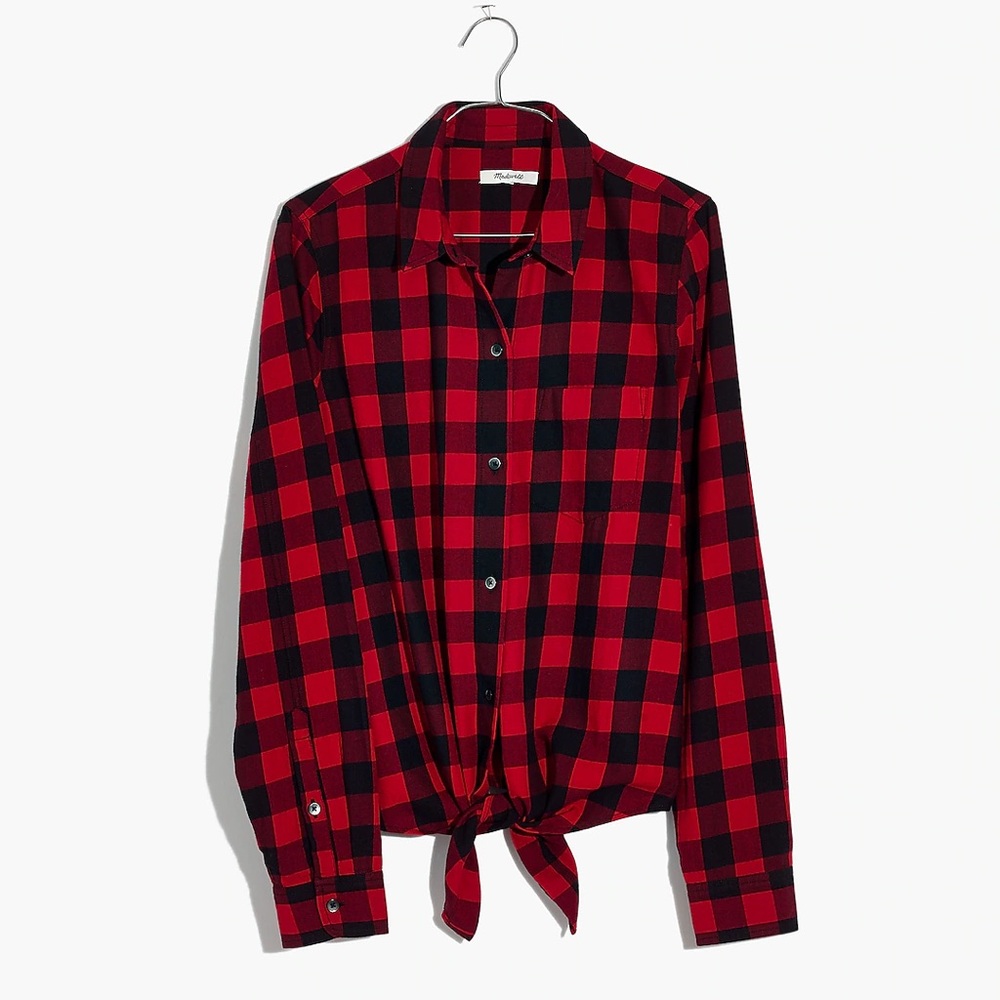 Madewell flannel tie front button up